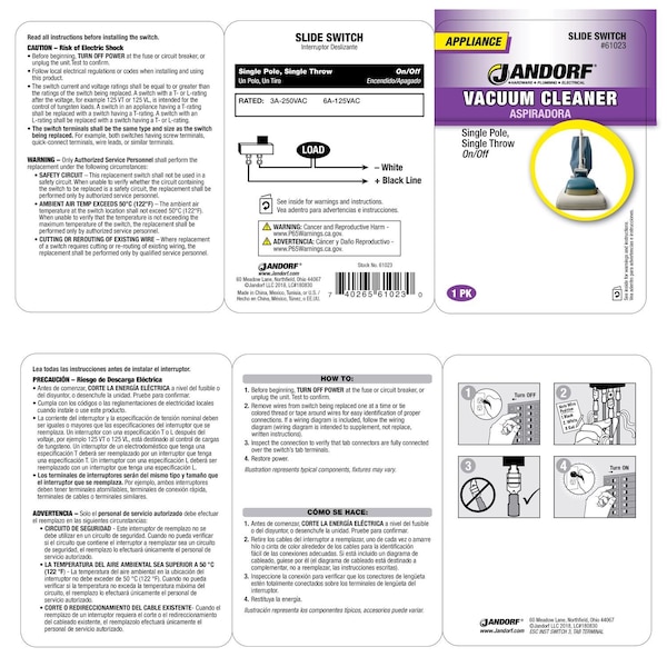 Jandorf Jandorf 6 amps Single Pole Slide Appliance Switch Black/Silver 1 pk - 61023