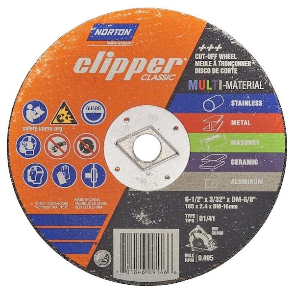 Disco de corte Norton Clipper Classic AC AOSC Series, 6-12 pulg. de diámetro, 3-32 pulg. de espesor, 5-8 pulg. de arbor - 70184609146