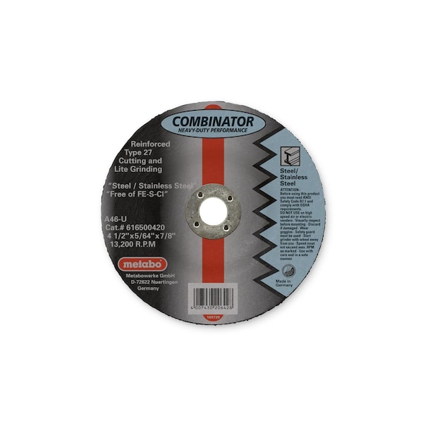 Rueda de corte Metabo 5" x 5/64" x 7/8" - A46U Combinator - 616501420