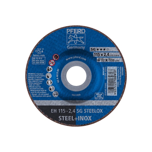 Disco de corte Pferd de 4-1/2" x 3/32", 7/8" A.H. - SG STEELOX - Tipo 27 - 63202