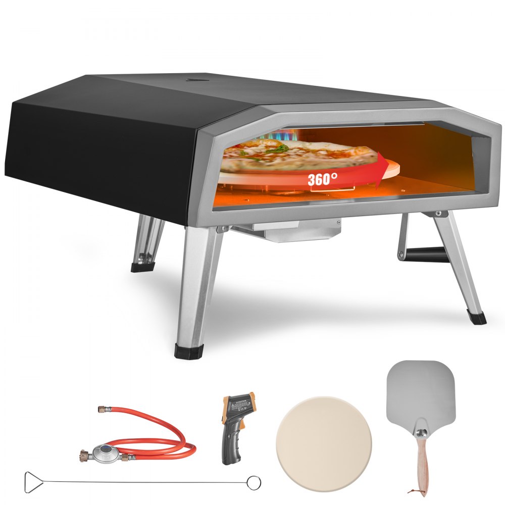 VEVOR Outdoor Pizza Oven, 16-inch, Gas Fired Pizza Maker, Portable Outside Stainless Steel Pizza Grill with 360° Rotatable Pizza Stone, Waterproof Cover, Peel, IR Thermometer, Gas Burner, CSA Listed - BXSPSLYCMBRQHT66JV0