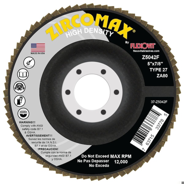 Disco de láminas ZIRCOMAX de Flexovit 5 pulgadas X 7/8 pulgadas 5X7/8 - Z5042F