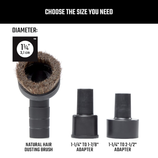 Craftsman 1-1/4 in. Natural Hair Dusting Brush Wet/Dry Vac Attachment with Adapters - CMXZVBE38785