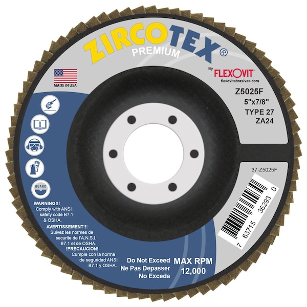 Disco de láminas ZIRCOTEX 5 pulgadas X 7/8 pulgadas 5X7/8 - Z5025F de Flexovit.