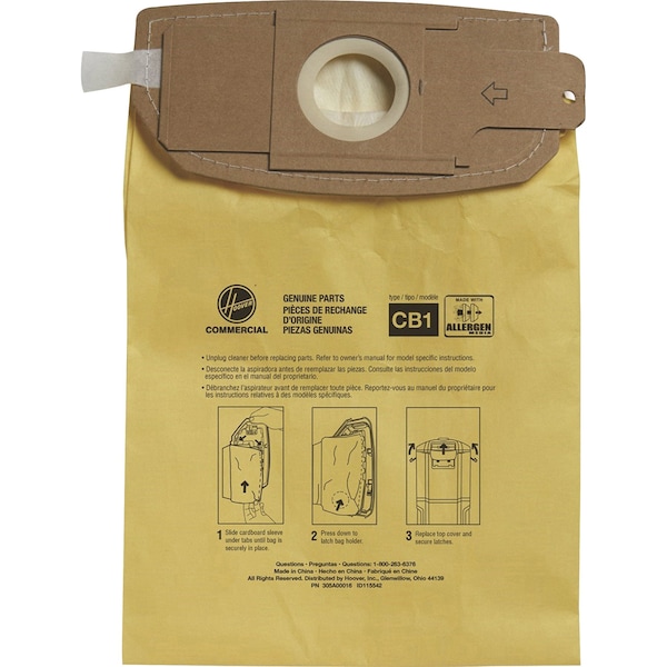 Hoover Commercial Vacuum Allergen Bag, PK10 - AH10273
