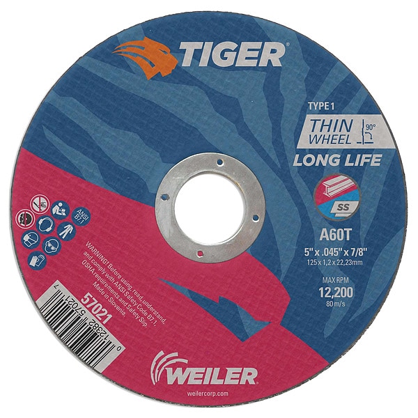 Tiger 5"x.045" Disco de corte tipo 1 Tiger AO A60T 7/8" A.H. - 57021