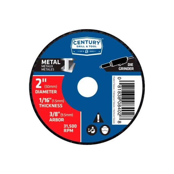 Rueda de corte Century Drill 0 de 2" x 3/8" de óxido de aluminio (paquete de 3) - 8402