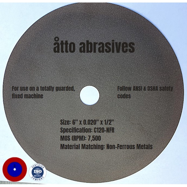 Ruedas para seccionado ultradelgadas de Atto Abrasives 6"x0.020"x1/2" Metales No Ferrosos - 3W150-050-SN