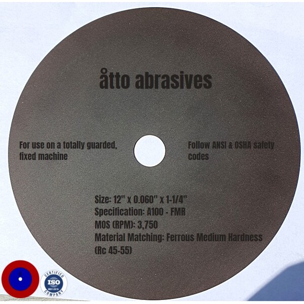 Ruedas de corte ultra delgadas Atto Abrasives 12"x0.060"x1-1/4" para materiales férreos de dureza media - 3W300-150-SM