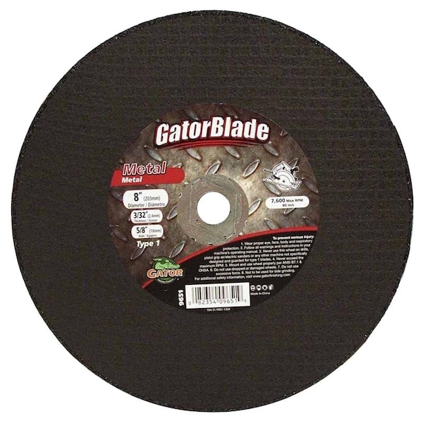 Rueda de corte Gatorblade, 8 pulgadas de diámetro, 3/32 pulgadas de grosor, 5/8 pulgadas de espiga - 9651