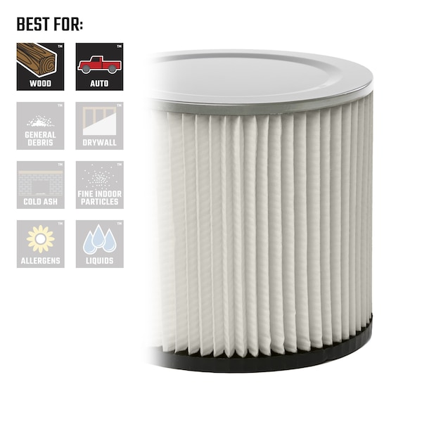 Craftsman Wet/Dry Vac Standard Replacement Filter for Shop Vac Branded Shop Vacuums - CMXZVBE38854