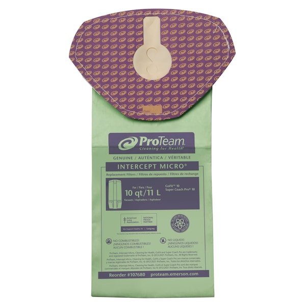 Proteam 10 Qt. Intercept Micro Filter, Closed Collar, for Super Coach Pro 10 Vacs, 10PK - 107680