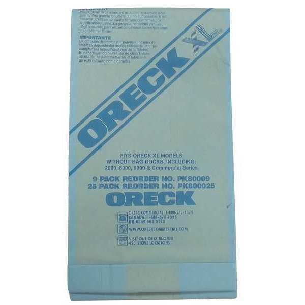 Oreck Vacuum Bag, Fits Oreck Vacuum U2000RHB Vacuum Models, Dry, Paper, Std, 25 Pack - PK800025
