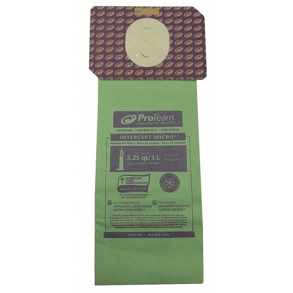 Proteam Vacuum Bag, Fits ProTeam Vacuum Brand 107251/107252 Vacuum Models, Dry, Paper, 10 PK - 103483