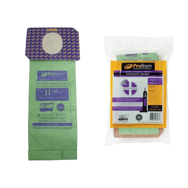 Proteam Vacuum Bag, Fits ProTeam Vacuum Brand 107251/107252 Vacuum Models, Dry, Paper, 10 PK - 103483