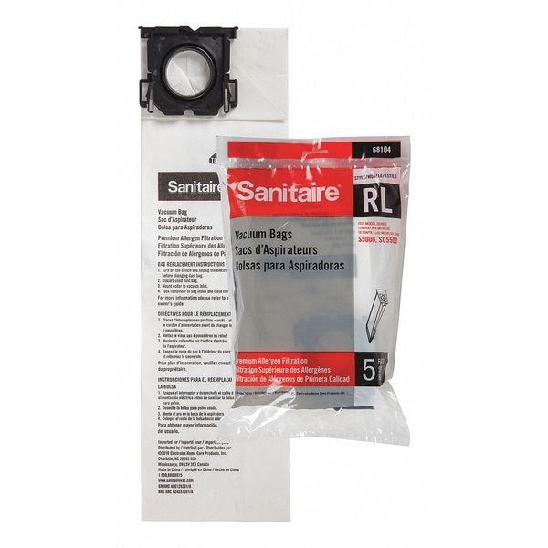 Sanitaire Vacuum Bag, Paper, 6-1/2" H, PK5 - 68104-10