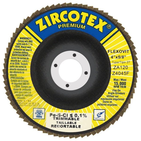 Disco de láminas Zircotex Flexovit de 4 pulgadas X 5/8 pulgadas 4X5/8 - Z4045F