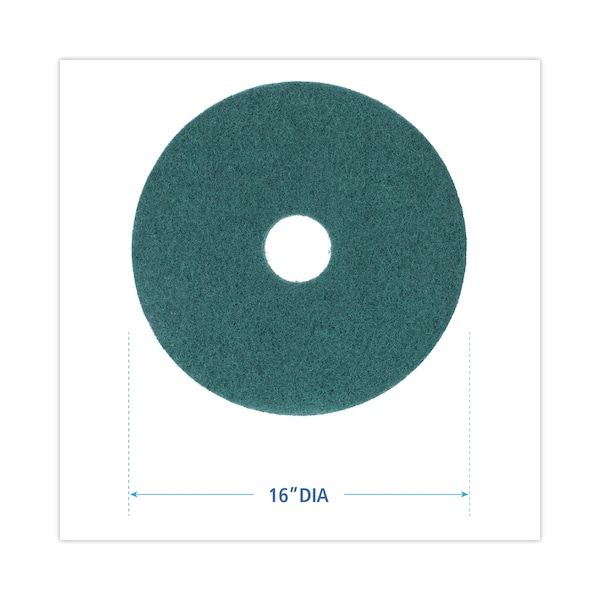 Boardwalk Heavy-Duty Scrubbing Floor Pads, 16" Diameter, Green, PK5 - BWK4016GRE