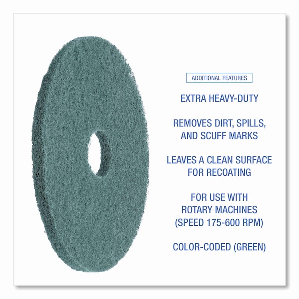 Boardwalk Heavy-Duty Scrubbing Floor Pads, 16" Diameter, Green, PK5 - BWK4016GRE