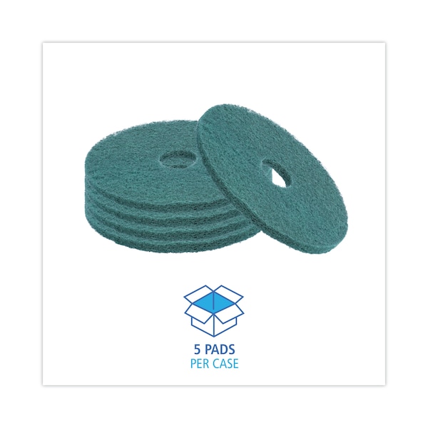 Boardwalk Heavy-Duty Scrubbing Floor Pads, 16" Diameter, Green, PK5 - BWK4016GRE