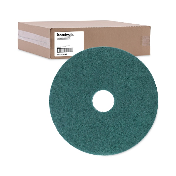Boardwalk Heavy-Duty Scrubbing Floor Pads, 16" Diameter, Green, PK5 - BWK4016GRE