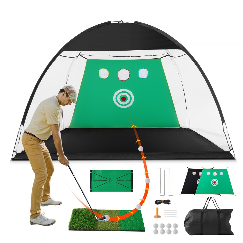 VEVOR Golf Net, 10x7ft All in 1 Practice Net, Indoor Outdoor Home Golf Swing Training, Golf Hitting Aid Net with Target/Turf Mats/Balls/Tee/Golf Club/Bag, for Backyard Driving Chipping, Gift for Men - ZPK10X7YCTZD9HZMBV0
