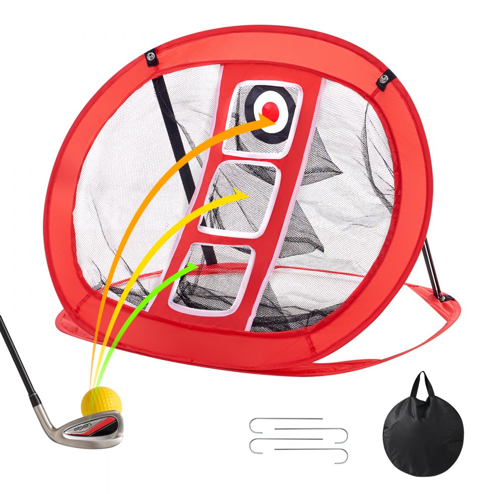 VEVOR Golf Chipping Net, Pop Up Golf Practice Net, Portable Indoor Outdoor Home Golf Hitting Aid Net with Target and Carry Bag, for Backyard Driving Training Swing, Gift for Men, Golf Lover, Red - DCK2X2YCDWDB318CCV0
