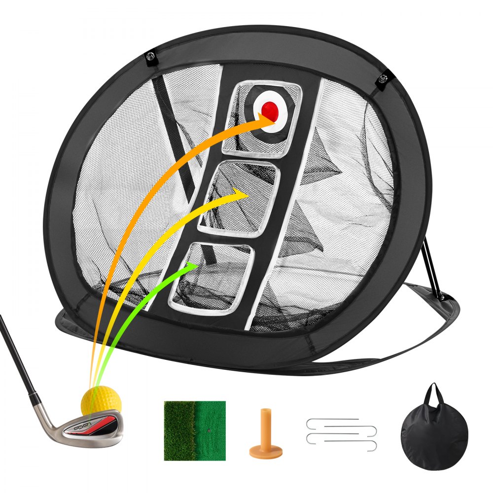 VEVOR Golf Chipping Net, Pop Up Golf Practice Net, Portable Indoor Outdoor Home Golf Hitting Aid Net with Target/Mat/Balls/Tee/Carry Bag, for Backyard Driving Training Swing, Gift for Men, Black - DCK2X2YCTZ00IU1Q2V0