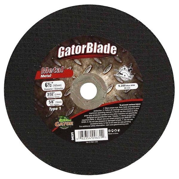 Rueda de corte Gatorblade, de 6-1/2 pulgadas de diámetro, 3/32 pulgadas de grosor, 5/8 pulgadas de pulgadas de arbor - 9631.