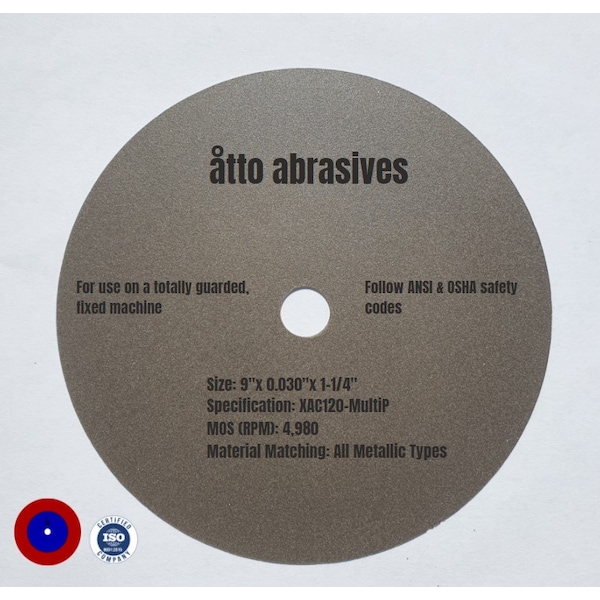 Ruedas de corte ultra delgadas Atto Abrasives 9" x 0.030" x 1-1/4" Multiuso - 1W225-075-SG