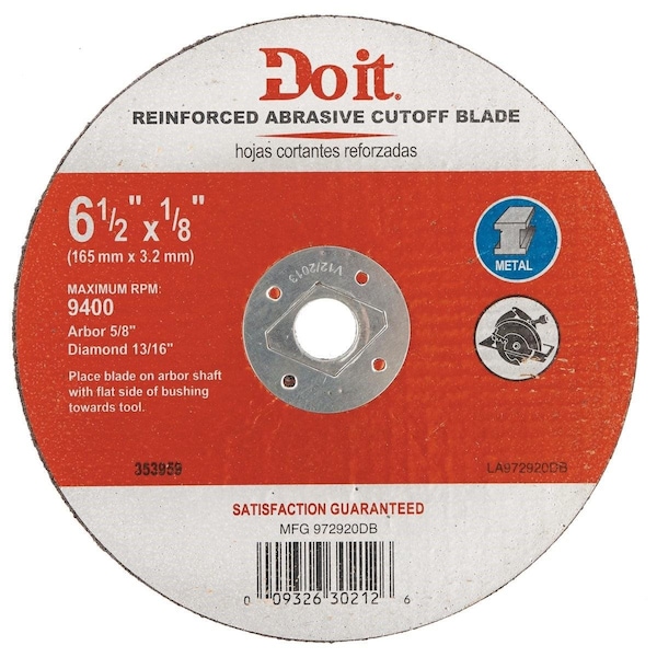 Rueda de corte en metal All-Source Tipo 1 6-1/2 pulg. x 1/8 pulg. x 5/8 pulg. - 972920DB