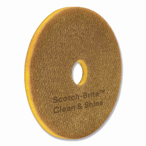 Scotch-Brite Clean and Shine Pad, 19 in. Diameter, Brown/Yellow, 5PK - 7100148014