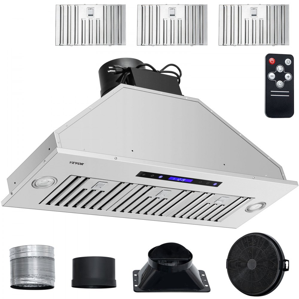 VEVOR Insert Range Hood, 900CFM 4-Speed, 36 Inch Stainless Steel Built-in Kitchen Vent with Touch & Remote Control LED Lights Baffle Filters, Ducted/Ductless Convertible, ETL Listed - QRSCYYJYCBXGC2L07V1