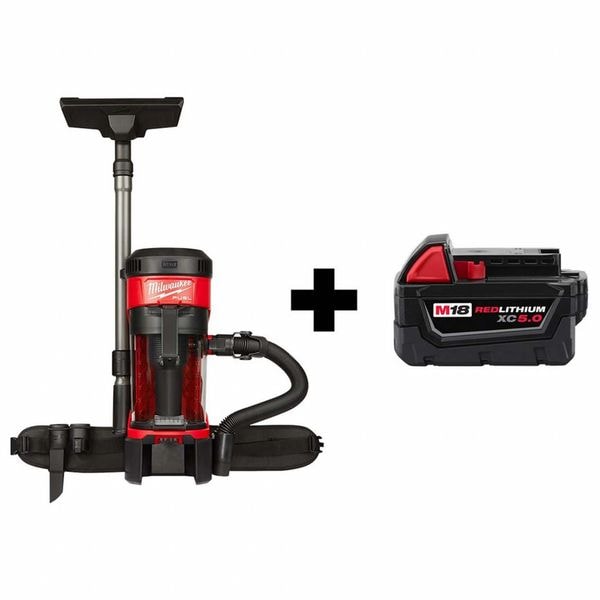 Milwaukee Tool M18 Backpack Vacuum, M18 Battery Pack - 0885-20, 48-11-1850