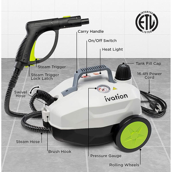 Ivation Multi-Purpose 1800W Canister Steam Cleaner w/ 14-Accessories, Chemical-Free Houshold Cleaner - IVASTEAMR20