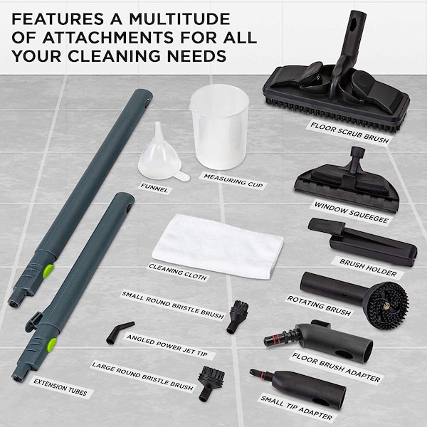 Ivation Multi-Purpose 1800W Canister Steam Cleaner w/ 14-Accessories, Chemical-Free Houshold Cleaner - IVASTEAMR20