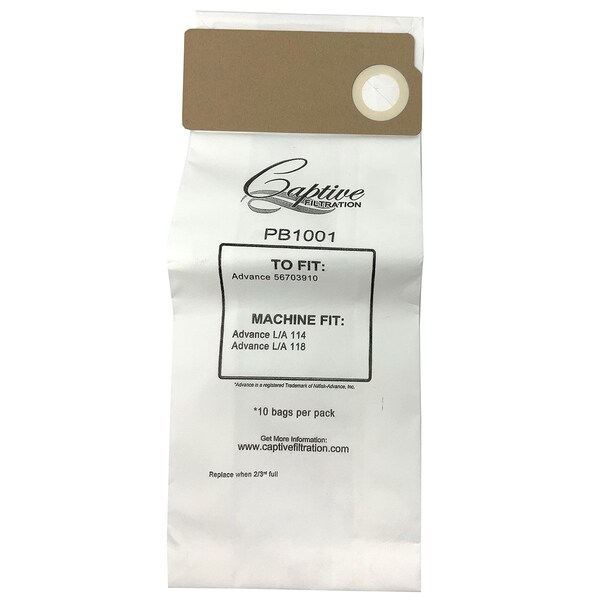 Gofer Parts Replacment Vacuum Bag For Captive Filtration PB-1001, Nilfisk/Advance 56703910 - GVBAG1001