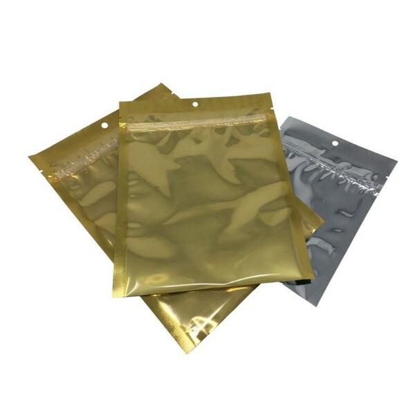 Sealer Sales 7 in. x 10 in. 5 Mil Clear /3mil Met Zipper Vacuum Bags w/Hang Hole Clear Front /Gold Back, 100PK - VBZP15-0710-100