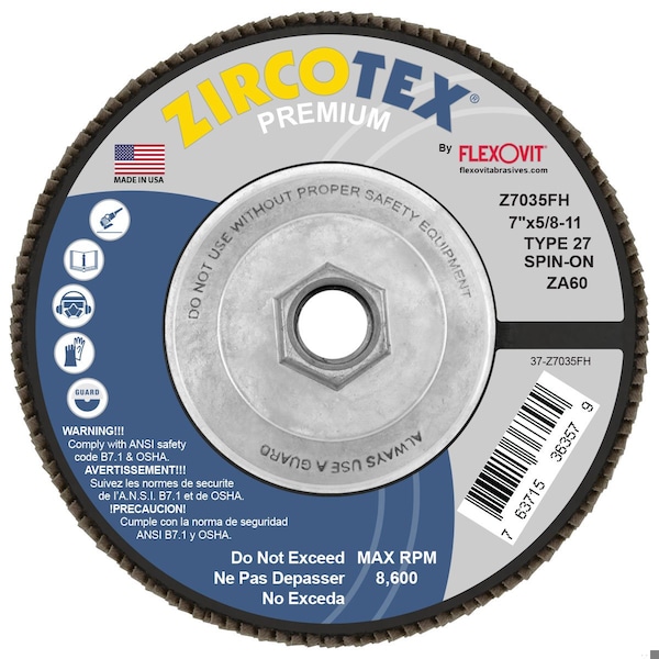 Disco de Láminas Flexovit ZIRCOTEX 7 pulgadas x 5/8-11 ZA60 - Z7035FH