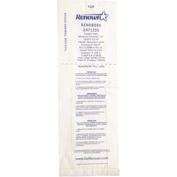 Renown Vacuum Bag for Eureka F&G.Equivalent to 52320A, 3PK - REN08066