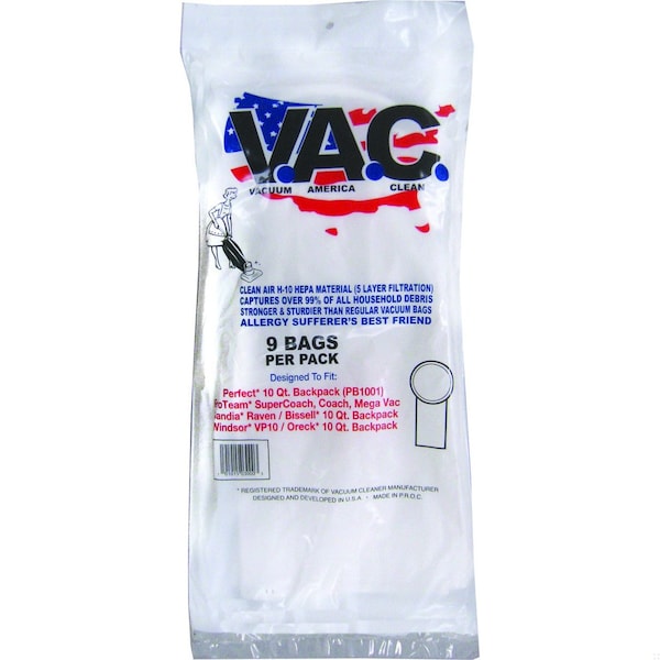Vacuum America Clean Perfect 10 Qt. Backpack, ProTeam Super Coach, Coach, MegaVac, Sandia Raven, Windsor VP10, 9PK - VAC 18