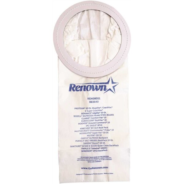 Renown Vacuum Bag for ProTeam Mega Vac Equivalent to OEM# 100331, 10PK - REN08051