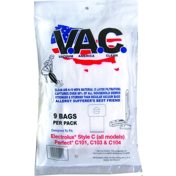 Vacuum America Clean Fits Perfect C101/C103, Electrolux Canister Type C H-10 HEPA Filtration, 9PK - VAC 15
