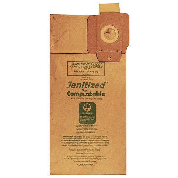 Janitized Compostable Filter Bag, Karcher CV30, PK5, 4-Ply, Vacuum Filter, 5 PK - COM-KACV30-4(5)