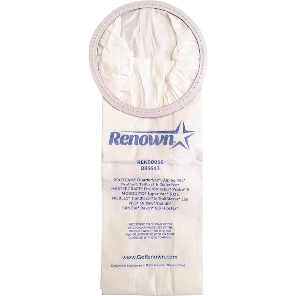 Renown Vacuum Bag for Proteam Quartervac, Equivalent to OEM # 100431, 10PK - REN08055