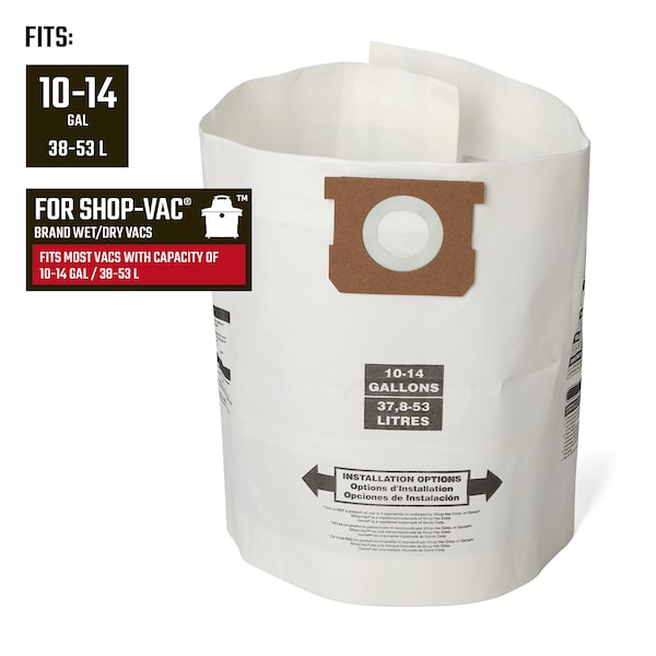 Craftsman Wet/Dry Vac Dust Collection Bags for 10-14 Gal. Shop Vac Branded Vacuums, 3PK - CMXZVBE38768