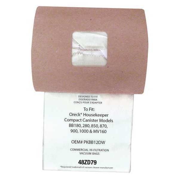Tough Guy Vacuum Bag, 2-ply, Paper Bag, 12 PK - 48ZD79