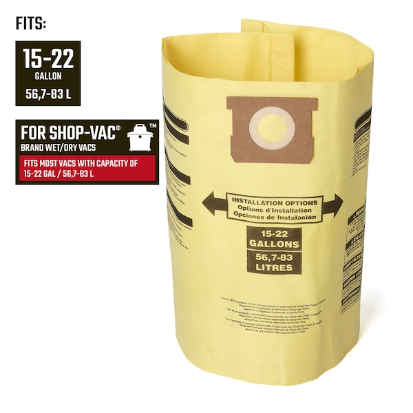 Craftsman Fine Dust Wet/Dry Vac Dust Bags for 15-22 Gal. Shop Vac Branded Vacuums, 2PK - CMXZVBE38769