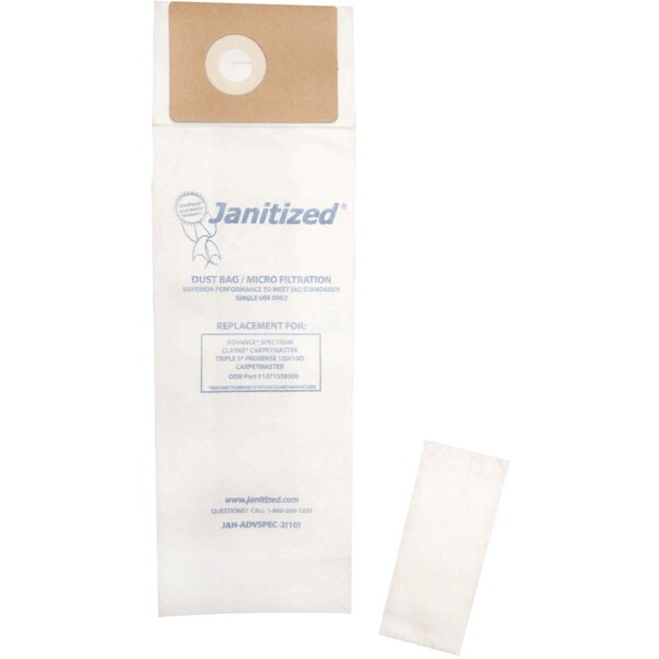Janitized Filter Bag, Advnc Spctrm 1471058500, PK10, 2-ply, Micro Filter, 10 PK - JAN-ADVSPEC-2(10)