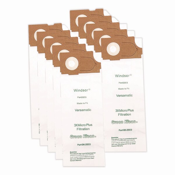 Green Klean Replacement Vacuum Bags, Fits AllStar Javelin/Triple S Prosense II/Windsor Versamatic, 10PK - GK-2003-P